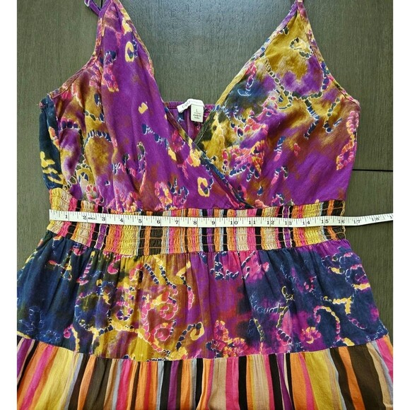 Cato Patchwork Tiered Maxi Dress Babydoll Size L Cotton Bohemian Spaghetti Strap - Picture 3 of 9